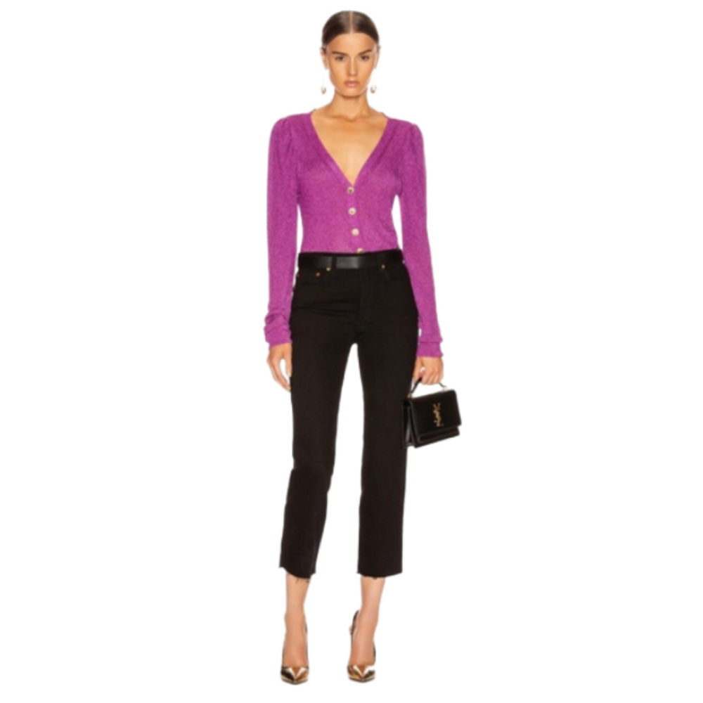 Caroline Constas Purple Long Sleeve Cardigan Glitter Sparkly Puff Sleeve - Picture 3 of 13